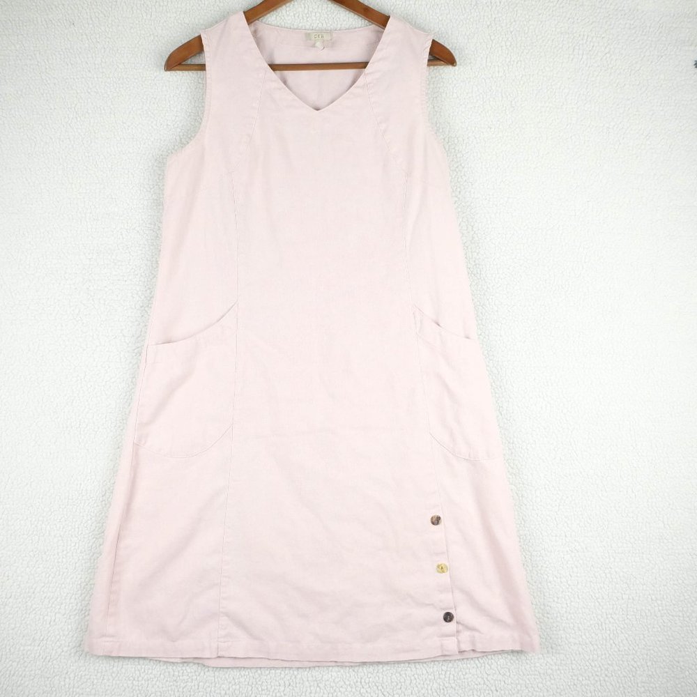 Vintage Tunic Womens Small Pink Linen Viscose Pockets V Neck Sleeveless 90s Y2K
